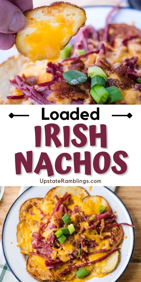 Loaded Irish Nachos Irish Pub Nachos, Bacon Nachos, Easy Meals For Dinner, Irish Nachos, Nacho Taco, Cheesy Nachos, Being Boring, Easy Simple Recipes, Meals For Dinner