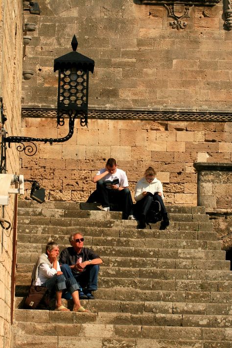 People Sitting On Stairs, Sitting On Stairs, Old Town Rhodes, People Sitting, Beautiful Places In The World, Rhode Island, Most Beautiful Places, Old Town, Wonders Of The World