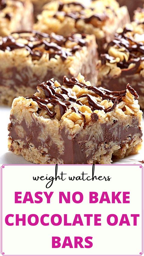 Weight Watchers High Protein Chocolate Oat Bars – Protein Milkshake Bar No Bake Chocolate Oat Bars, Ww Cookies, Oat Bars Recipe, Chocolate Oat Bars, Weight Watcher Cookies, Weight Watchers Meals Dinner, Ww Snacks, Oat Bar Recipes, Chocolate Oatmeal Bars