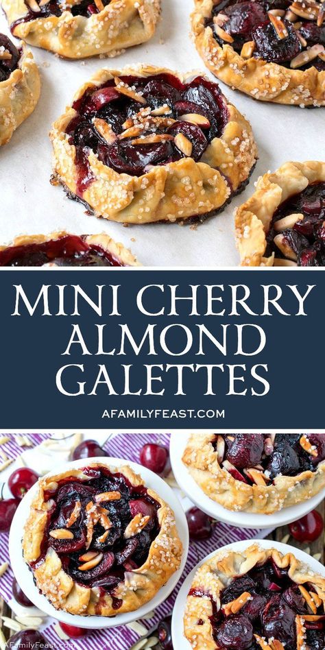 These pretty Mini Cherry Almond Galettes are the perfect, easy dessert for any summertime meal! Make them now with fresh, in-season cherries! Almond Galette, Cherry Galette, Galette Recipes, Fruit Galette, Desserts Mini, Easy Gluten Free Desserts, Galette Recipe, Homemade Snickers, Fresh Cherry