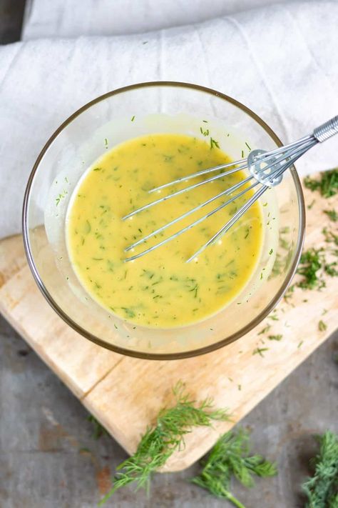 This easy Creamy Dill Mustard Sauce recipe is a copycat of Ikea’s Senap sauce. It uses simple ingredients and is great to put on a variety of foods like salmon, pasta, rice or even drizzled on top of potatoes. It's an easy way to add a huge flavor to so many dishes! Mustard Sauce For Potatoes, Salmon Topping Sauce, Salmon Dressing Sauce, Dill Uses, Honey Mustard Dill Sauce, Dill Mustard Recipe, Mustard Sauce For Fish, Lemon Mustard Sauce For Fish, Creamy Dill Sauce For Salmon