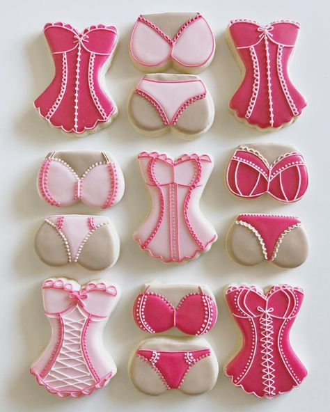 Kate on Instagram: “Spicy set for a bachelorette party! 👙👀 #bachelorettecookies” Spicy Bachelorette Party, Corset Cookies, Bachelorette Party Cookies, Lingerie Cookies, Bachelorette Cookies, Lingerie Shower, Lingerie Party, Cookie Box, Iced Cookies