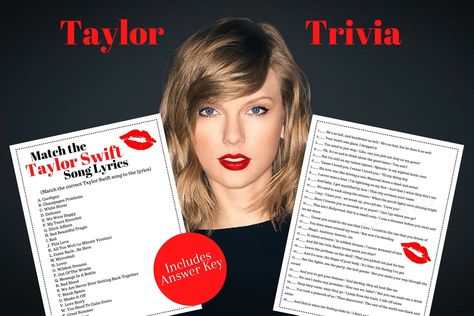 Taylor Swift Trivia Printable, Eras Bachelorette, Taylor Song Lyrics, Taylor Swift Trivia, Galentines Girls Night, Name That Tune Game, Taylor Swift Birthday Party Ideas, Party Sleepover, Finish The Lyrics