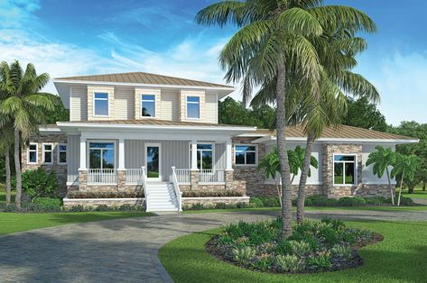 Southern Style House Plan - 3 Beds 4.5 Baths 3544 Sq/Ft Plan #938-93 - BuilderHousePlans.com  #dwell #design #designhome #homeplan #houseplan #home #house #architect #architecture #residence #craftsman #floorplan #buildingdesign #build Florida Style Homes, Stem Wall, Built In Cubbies, Contemporary Windows, Southern Style House Plans, Coastal House Plans, Southern House, Coastal House, Southern Design