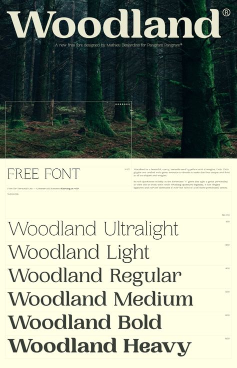 https://www.behance.net/gallery/71764735/Woodland-Free-Serif-Font?tracking_source=for_you_activity Wide Sans Serif Font, Plant Typography Design, Nature Font Typography, Logo Serif Font, Simple Web Design Layout, Midcentury Modern Fonts, Outdoorsy Font, Organic Fonts Typography, Masculine Design Graphic