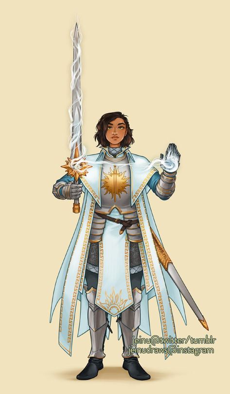 Paladin Armor, Dnd Cleric, Silver Armor, Dnd Paladin, White Robes, Pathfinder Character, Dungeons And Dragons Characters, Dnd Art, Fantasy Rpg