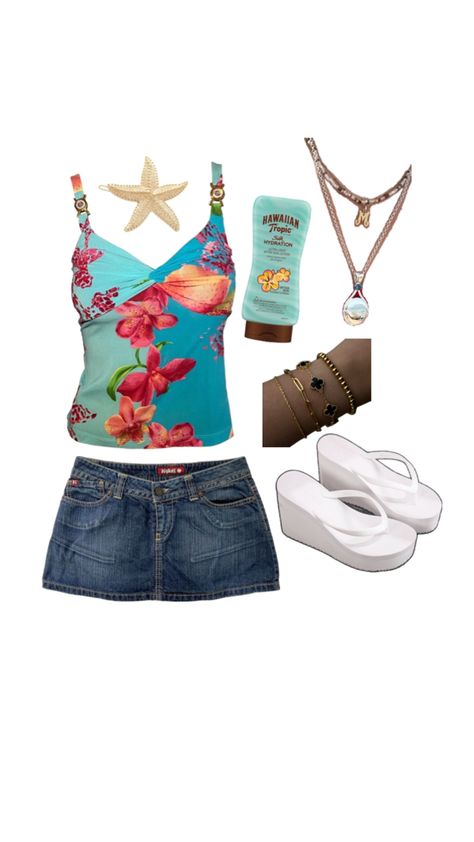 summer outfit blue pink Hawaii hibiscus Hawaiian tropic fit inspo aesthetic summer beach Pink Hawaii, Aesthetic Summer Beach, Hawaii Hibiscus, Tropical Outfit, Hawaiian Tropic, Outfit Aesthetic, Aesthetic Summer, Fit Inspo, Outfits Aesthetic