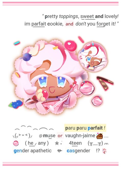 [A markdown pastebin website called rentry, themed around parfait cookie from cookie run kingdom.] Parfait Cookie Pfp, Parfait Cookie Run Kingdom, Parfait Cookie Icon, Gender Apathetic, Parfait Cookie, Cookie Parfait, Rentry Ideas, Pink Dessert, Pink Desserts