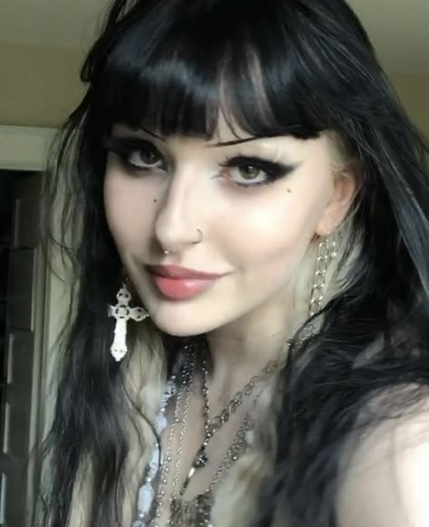 Follow For More White Under Black Hair, White Under Hair, Under Hair Dye, Blonde Goth, Goth Hair, Dark Hair With Highlights, Cool Makeup Looks, Punk Hair, Fringe Hairstyles