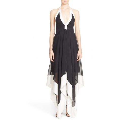 Alice + Olivia Handkerchief Hem Halter Dress ($279) ❤ liked on Polyvore featuring dresses, white dress, halter dress, white halter cocktail dress, sheer cocktail dress e sheer dress White Plunge Dress, Plunging V Neck Dress, White Sheer Dress, Halter Cocktail Dress, V Neck Cocktail Dress, White Halter Dress, Transparent Dress, White Cocktail Dress, Plunge Dress