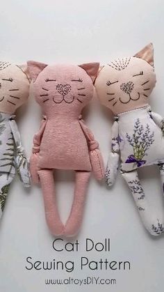 Stuffed Kitty Pattern Sew, Simple Sewing Animals, Free Cat Doll Pattern, Cat Sewing Pattern Free Stuffed Toys, Stuffed Doll Patterns Free, Diy Fabric Dolls, Embroidered Stuffed Animals, Stuffed Cat Pattern Free Sewing, Easy Sew Stuffed Animals