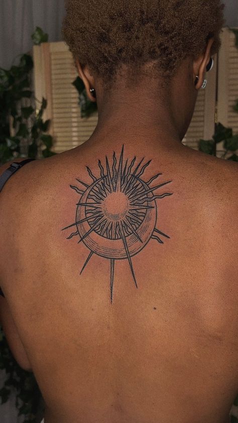 Til 3005 Tattoo, 5 Star Tattoo Black Women, Black Spiritual Tattoos, Divine Feminine And Masculine Tattoo, Tattoos On Dark Skin Black Men, Afro Centric Tattoo, Fine Line Tattoo Black Woman, Middle Of Neck Tattoo, Black People Tattoos Dark Skin