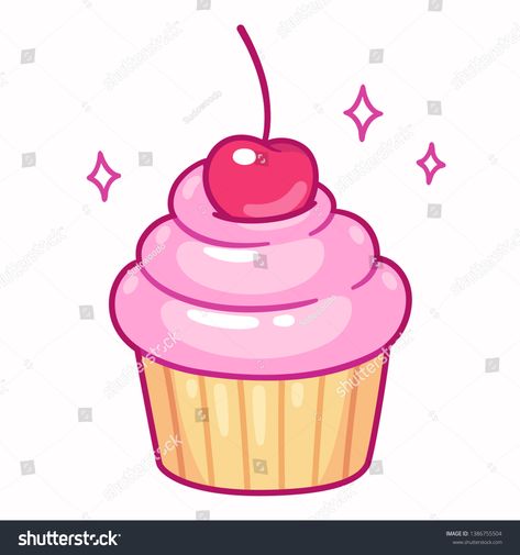 Cute cupcake with pink frosting and cherry, cartoon drawing. Isolated vector illustration. #Ad , #Affiliate, #frosting#cherry#pink#Cute Cupcake Drawing Easy, Advance Drawing, Cute Cupcake Drawing, Sketchbook Themes, Cherry Cartoon, Cupcake Cartoon, Cupcake Icon, Cherry Drawing, Market Vendor