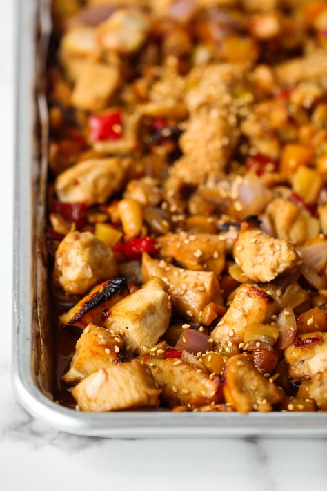 Sheet Pan Cashew Chicken Cashew Chicken Sheet Pan, Sheet Pan Cashew Chicken, Macro Friendly Food, Bagel Breakfast Sandwich, Steak Pizza, Recipes For The Whole Family, Meal Planning App, Healthy Delicious Recipes, Bbq Steak