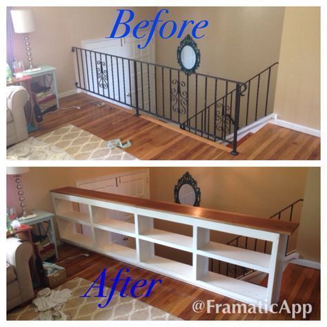 Bookcase Railing, Custom Bookshelf, Split Level Remodel, Raised Ranch, Custom Bookshelves, Stair Remodel, Basement Stairs, Diy Stairs, Interior Stairs