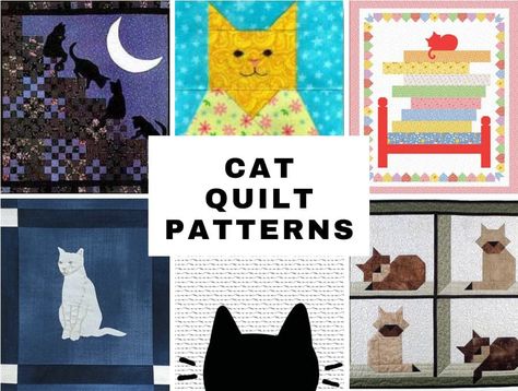 Cat Quilt Patterns Free, Cat Sewing Pattern Free, Free Quilt Patterns Printables, Black White Quilts, Cat Quilt Block, Cat Quilt Patterns, Wall Quilt Patterns, Fun Quilts, Cat Quilts