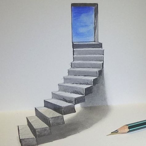 stairs door 3d drawing Stairs Door, How To Draw Stairs, Easy Pencil Drawings, 3d Pencil Drawings, خريطة ذهنية, Illusion Drawings, Pencil Drawing Tutorials, 3d Art Drawing, Drawing Faces