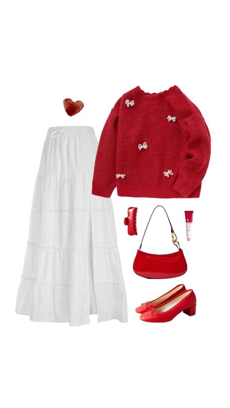 #outfitinspo #red #redoutfit #beauty #outfits #fit #fashion #modesty #modestfashion #redaesthetic #coquette Modest Red Outfits, Christmas Outfit Modest, Red And White Summer Outfit, Red Modest Outfit, Red Church Outfit, Modest Coquette Outfits, Modest Coquette, Choir Outfits, Cute Outfits Modest