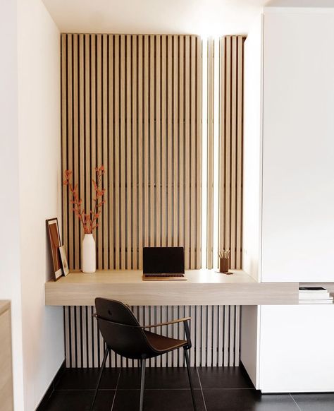 Wooden Panelling Walls Office, Small Office Panelling, Workspace Design Office, Led Wall Panels, Slatted Wall, Wooden Cupboard Design, Wooden Panelling, White Wood Wall, Wooden Cupboard