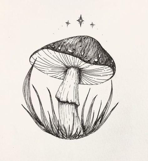 Ink Drawing Mushroom, Ink Mushroom Drawing, Spooky Ink Drawing, Black And White Mushroom Tattoo, Ink Illustrations Easy, Mushroom Ink Drawing, Inktober Drawings Ideas, Ink Drawings Ideas, Ink Drawing Easy