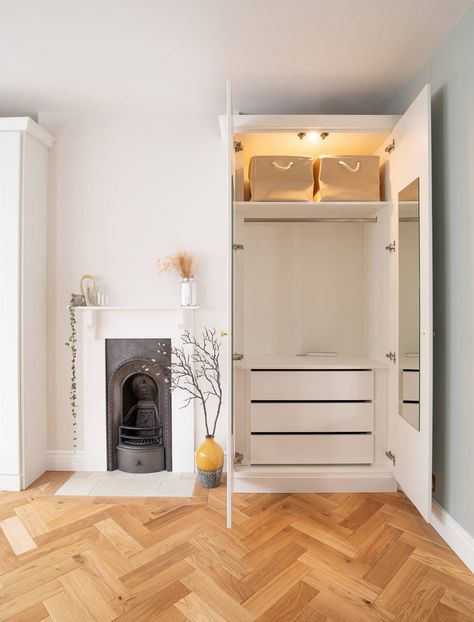 Our Alcove Fitted Wardrobes – Before + After | Fifi McGee Pir Lights, Built In Wardrobe Ideas Alcove, Built In Wardrobe Doors, Bedroom Alcove, Alcove Wardrobe, 1930s Home, Bedroom Built In Wardrobe, Victorian Bedroom, Fitted Bedrooms