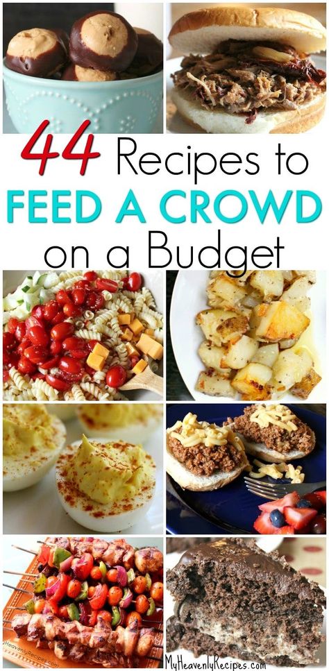 Do you want to feed a crowd without breaking the bank? Try a few of these 44 Amazing Recipes That Will Feed a Crowd on a Budget! These budget-friendly meals include budget-friendly appetizers, budget-friendly desserts, and plenty of budget-friendly party recipes! There's plenty to go around, won't cost a fortune and are quick to make. #recipes #crowd #budget #cheapfood #easy    via @heavenlyrecipe Budget Appetizers, Recipes To Feed A Crowd, Party Food On A Budget, Inexpensive Recipes, Cheap Desserts, Budget Dinner, Large Family Meals, Bloc Party, Food Party