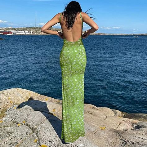 Women Cutout Backless Maxi Dress Sexy Sleeveless Floral Print Cocktail Dresses Bodycon Spaghetti Strap Long Dress Y2k #affiliate Holiday Style Summer, Stylish Maxi Dress, Seductive Style, Streetwear Dress, Maxi Dress Collection, Backless Maxi Dress, Bodycon Maxi Dresses, Printed Long Dresses, Backless Maxi Dresses