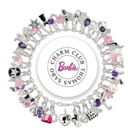 Barbie charms - you know you want them - Chatelaine Barbie Movies Jewelry, Fun Pink Charm Bracelet, Barbie Charm Bracelet, Pandora Ballerina Charm, Hot Pink High Heels, Pandora Charms Disney Princess, Princess Charming, Thomas Sabo Charms, Charms Pandora