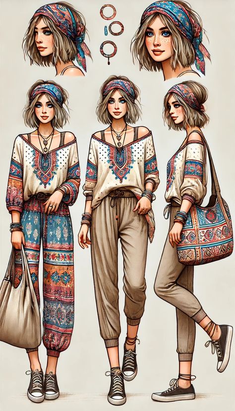 Y2k Boho Aesthetic, Minimal Boho Fashion, Bohemian Style Clothing Winter, Moda Hippie, Fashion Illustrations Techniques, Fashion Design Collection, Boho Style Outfits, Fashion Drawing Dresses, Fashion Illustration Dresses