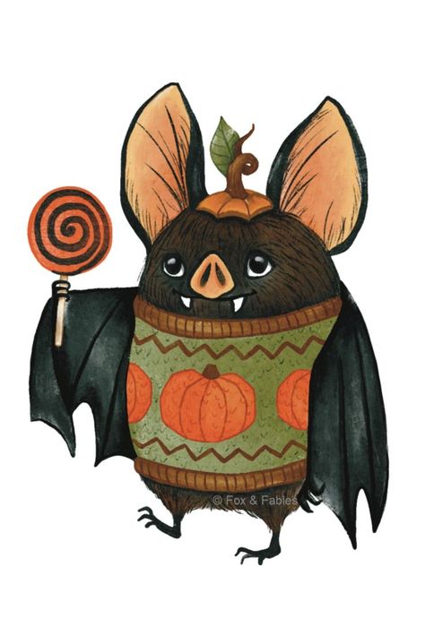 Trick or treat! Cute illustrated bat character Bat Illustration Cute, Halloween Bat Illustration, Halloween Images Cute, Halloween Cute Illustration, Whimsical Character Design, Cute Bat Illustration, Autumn Prompts, Bat Drawing Cute, Halloween Illustration Cute