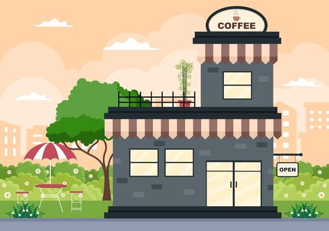 Coffee Shop Illustration, Store Exterior, Open Board, Shop Illustration, Design Concept, The Coffee, Flat Design, Concept Design, Coffee Shop