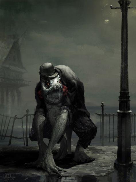 My digital painting Inspired by the "Shadow Over Innsmouth" by H.P Lovecraft. The Shadow Over Innsmouth, Lovecraft Monsters, Lovecraft Art, Cthulhu Art, Call Of Cthulhu Rpg, Lovecraft Cthulhu, Weird Fiction, Lovecraftian Horror, Hp Lovecraft