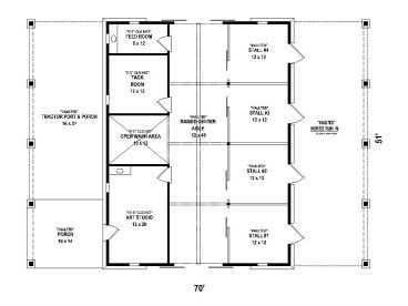 Floor Plan, 006B-0010 Horse Barn Floor Plans, Horse Barn Designs Layout, Small Horse Barn Plans, Horse Feed Room, Horse Farm Layout, Small Horse Barn, Small Horse Barns, Barn Layout, Equestrian Barns