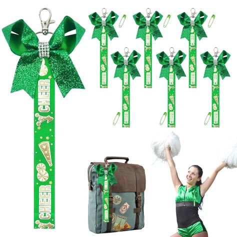 PRICES MAY VARY. The Right Quantity and Beauty: Each pack includes 6 delicate green cheerleader bow keychains and 6 pins, the right quantity is tailored for bulk users to choose as needed, the cheerleader keychains have a glossy finish with a shimmery finish that adds decorative charm to the keychains. Fun Backpack Accessory: Our cheerleader keychains are the ideal decoration for any backpack, these shiny bow keychains have a striking appearance and create a cheerful atmosphere, a great gift for Keychain Cheer Bows Diy, Cheer Ribbon Zipper Pull Diy, Cheer Bag Keychains, Green Cheerleader, Cheerleading Keychains, Fun Backpack, Cheer Keychain Bows, Cheer Keychain, Cheerleader Keychains