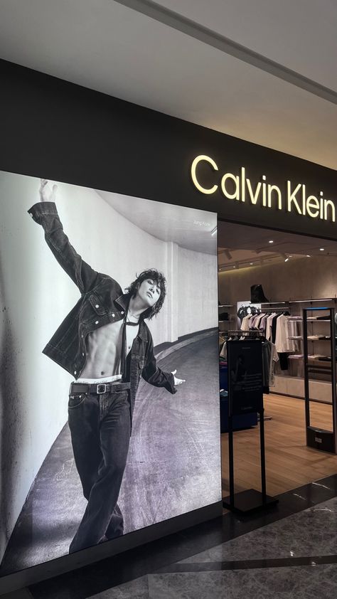 Jungkook Poster, Calvin Klein Aesthetic, Calvin Klein Outfits, Shopping Pictures, Dancer Lifestyle, Calvin Klein Store, Sign Board Design, Mi Life, Ck Calvin Klein