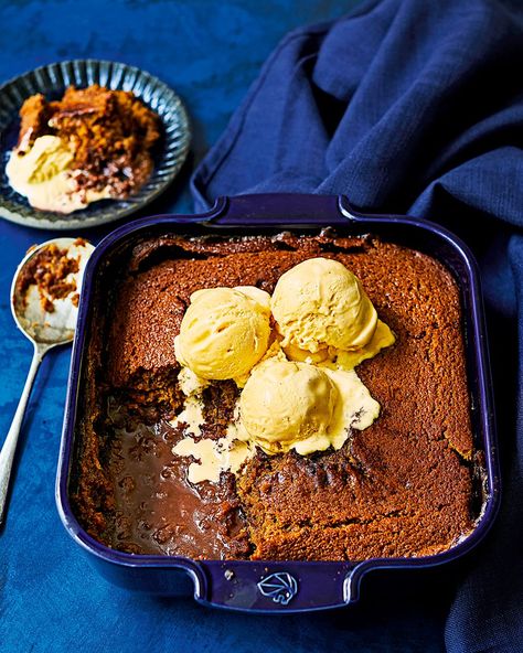 The nutty, toasted flavour of malt brings an extra layer of comfort to this easy, self-saucing chocolate dessert. Bring it to the table, arm everyone with a spoon and dig in!

#chocolate #dessert #pudding #falldessert #fallbaking #malt Fig Bread Pudding, Self Saucing Pudding, Hot Desserts, Caramel Pudding, Fig Recipes, Toffee Pudding, Toffee Apple, Recipes Delicious, Delicious Magazine