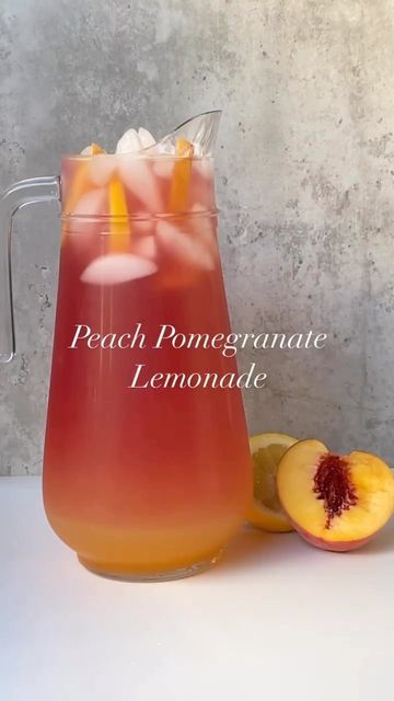 Summer Drinks Nonalcoholic Pitcher, Peach Simple Syrup, Pomegranate Lemonade, Peach Drink, Frozen Peaches, Iced Drinks Recipes, Tea Drink Recipes, Summer Cups, Drink Recipes Nonalcoholic