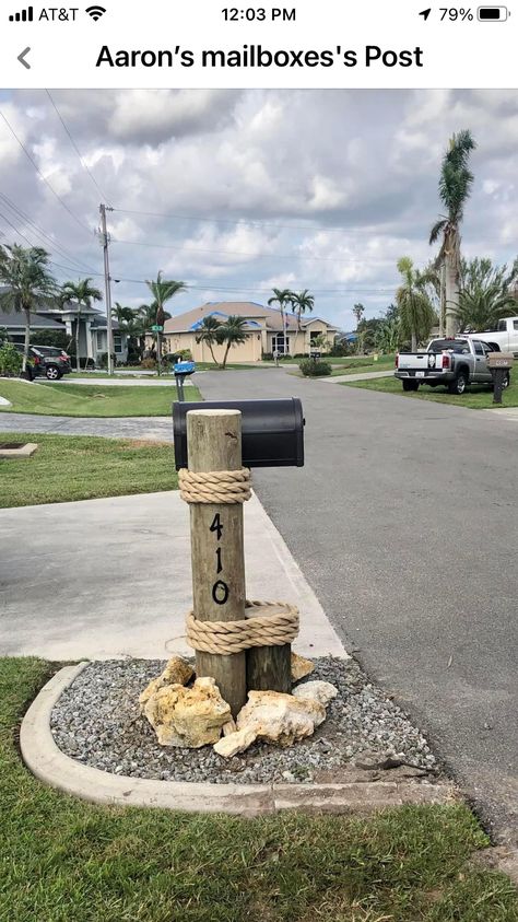 Nautical Mailbox Ideas, Nautical Pilings, Nautical Mailbox, Coastal Mailbox, Oregon House, Mailbox Ideas, Sea Wall, Florida Home, Fort Myers