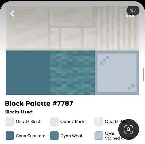 Minecraft Block Palette Tropical, Minecraft Color Palette Prismarine, Blue Block Pallet Minecraft, Blue Minecraft Palette, Minecraft Blue Color Palette, Pink Minecraft Pallet, Light Blue Minecraft House, Blue Minecraft Block Palette, Minecraft House Color Schemes