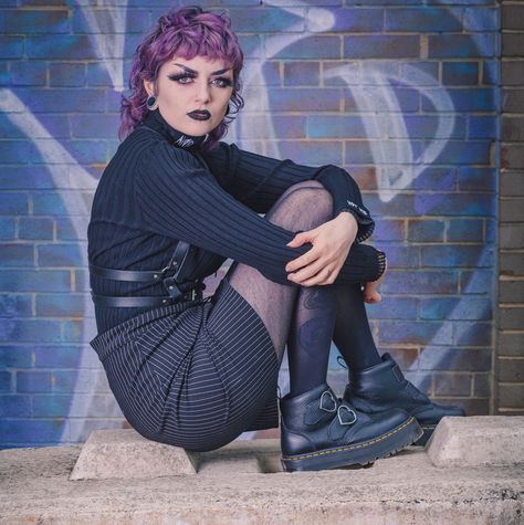 Rowan is modelling our Jawbreaker Avoid Turtleneck Sweater and Banned Cold Wave Bodycon Skirt with Dr Martens Devon Heart Nappa Quad Boots 😍 📸 Photographer: @michaelbarnesphotography ⁠ 💃 Model: @cutesick . . #bluebanana #bluebananauk #bluebananafashion #alternativefashion #gothicfashion #fashion #style #altfashion #alternative #ootd #gothic #gothicstyle #model #fashionmodel #photoshoot #femalemodel #altmodel #photooftheday #picoftheday #fashionphotography #jawbreaker #drmartens #docmartens Dr Martens Devon Heart Outfit, Dr Martens Devon Heart, Dr Martens Devon, Martens Outfit, Blue Banana, Alternative Clothing, Bodycon Skirt, Next Fashion, Alt Fashion