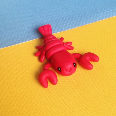 Polymer Clay Lobster, Playdoh Ideas Animals, Plasticine Animals, Clay Lobster, Clay Sea Animals, Lobster Crafts, Clay Charm Ideas, Polymer Clay Fish, Animals Clay