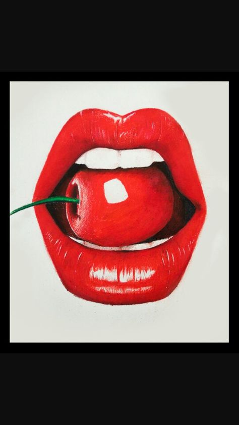 Cherry lips Pop Art Lips, Art Lips, Lips Painting, Lip Art Makeup, Tumblr Drawings, Lip Drawing, Lip Wallpaper, Diy Lip Gloss, Cherry Lips