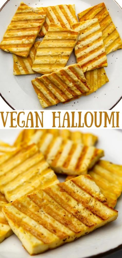 Vegan Tofu Cheese, Gourmet Vegan Recipes, Tofu Halloumi, Tofu Cheese Recipe, Simple Vegan Breakfast, Vegan Tofu Recipes, Vegan Halloumi, Tofu Cheese, Vegan Gourmet