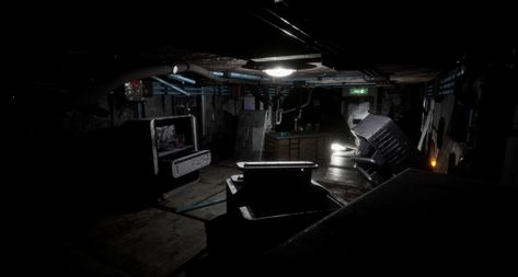 Abandoned Laboratory by Cameron BishopThese images are from a scene I comprised. Made from a collection of 3D assets all made by myself.  I wanted to show an abandoned facility that was being overrun by an organic mass. The 3 images show a progression of diving deeper into the facility. These are renders taken from Unreal Engine. Anything highlighted cyan would be items the player could theoretically pick up. Abandoned Facility, Dark Laboratory, Creepy Laboratory, Post Apocalyptic Laboratory, Abandoned Laboratory Art, Abandoned Laboratory, Abandoned Sci Fi Lab, The Player, 3d Assets