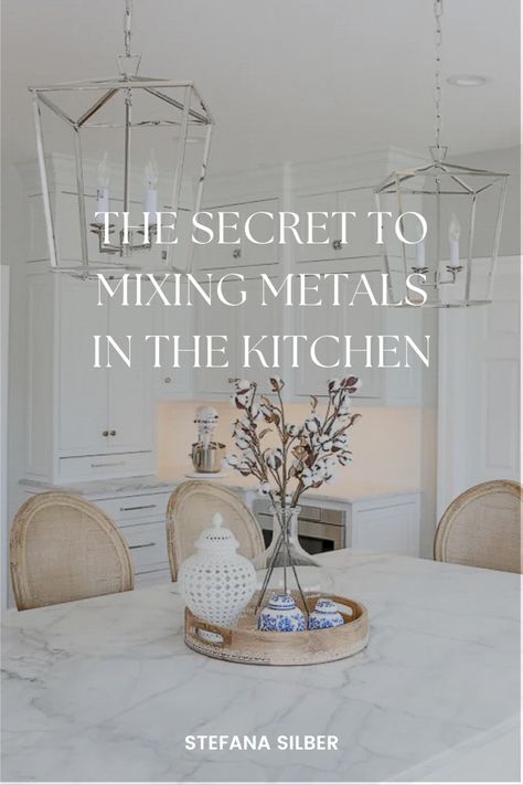 No need to overthink your kitchen design when it comes to mixing metals. I'll help you find the perfect combination! Silver And Brass Decor, Long Pulls On Kitchen Cabinets, Kitchen With Brushed Nickel Hardware, White Kitchen Mixed Metal Hardware, Mixing Polished Nickel And Brass In Kitchen, Mixing Gold And Silver In Kitchen, Kitchen With Mixed Metal Hardware, White Kitchen Cabinets With Brushed Nickel Hardware, Kitchen Hardware Black And Gold