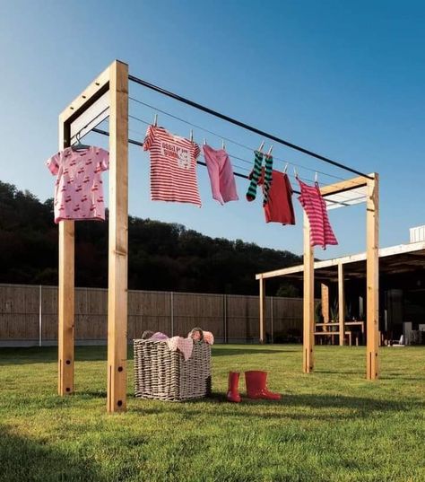 Clothes Lines Ideas Outdoor, Diy Clothesline Outdoor, Outdoor Clothes Lines, Pergola Lighting, Clothes Drying Racks, Backyard Projects, Clothes Line, Interior Ideas, Outdoor Projects