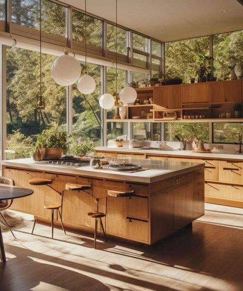 Mid-century modern kitchen ideas to adopt in your home | Midcentury Modern Open Concept, Midcentury Modern Architecture Interiors, Mid Century Modern House Layout, Mid Century Open Kitchen, Mid Century House Layout, Mid Century Outdoor Kitchen, Mid Century Layout, Mid Century Interior Design Kitchen, Mod Century Modern Kitchen