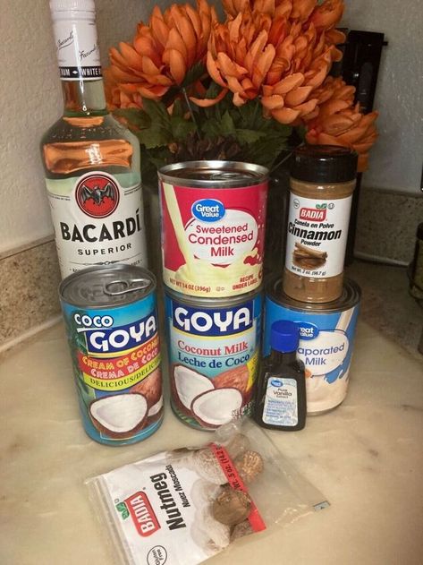 Coquito Recipe Puerto Rican Authentic No Egg, Coquito Gift Idea, Goya Coquito Recipe, Coquito Recipe Puerto Rican Authentic, Coquito Bottles Ideas, Vegan Coquito Recipe, Ponche Recipe, Vegan Coquito, Coquito Recipe