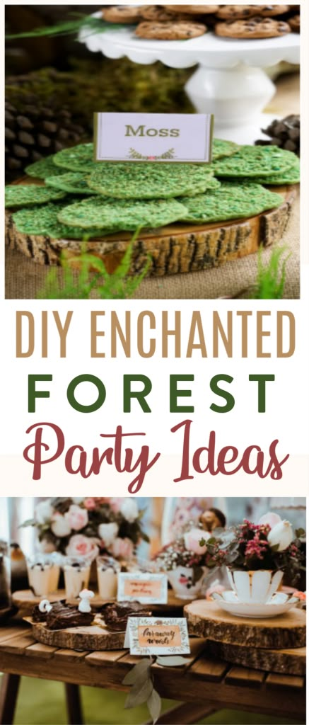 Enchanted Forest Tea Party Ideas, Diy Enchanted Forest Decor Birthday Party, Woodland Theme Tea Party, Enchanted Forest Desserts Table, Woodlands Party Decorations Diy, Woodland Party Diy Decorations, Enchanted Forest Sleepover, Enchanted Forest Menu Ideas, Fairy Garden Ideas Enchanted Forest Magic Tea Parties