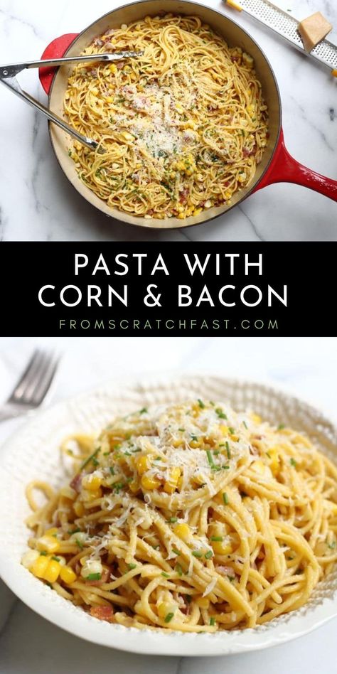 Pasta Corn Recipes, Corn Spaghetti, Corn Carbonara, Pasta With Corn, Pasta With Corn Easy Recipes, Lemon Bacon Pasta, Corn Carbonara Pasta, Spicy Corn Carbonara, Corn And Bacon Pasta